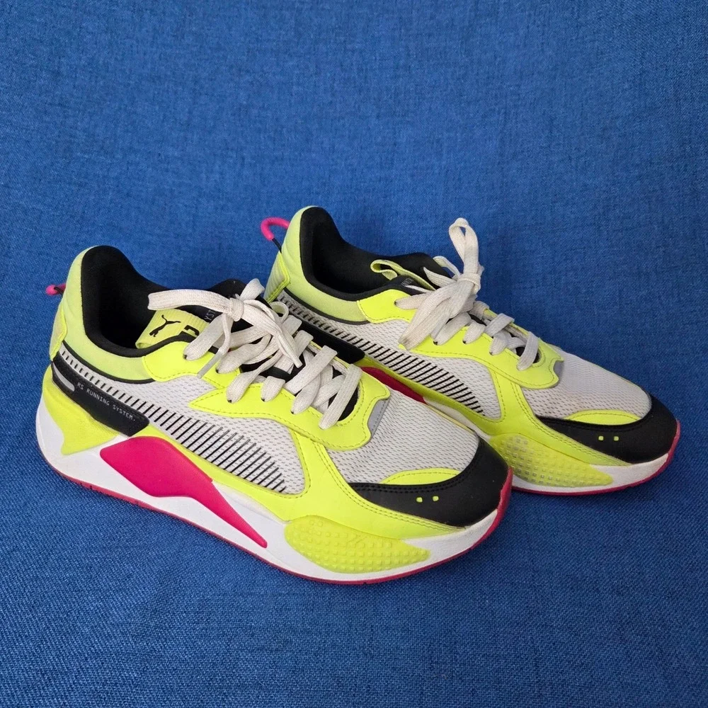 Puma RS-X Electric Lights Chunky Sneakers Neon Yellow Pink Women's Size 10